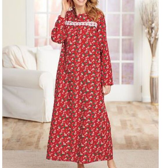 Cozee Corner Nightgown MED PETITE Cotton Flannel Floral Cottage Prairie Country